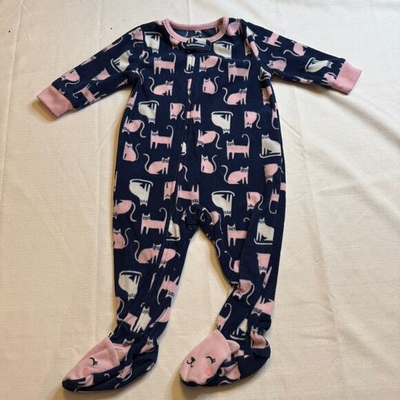 Carter's Footie Pajamas Navy Blue with Kitty Cats Size 6M - Picture 1 of 5